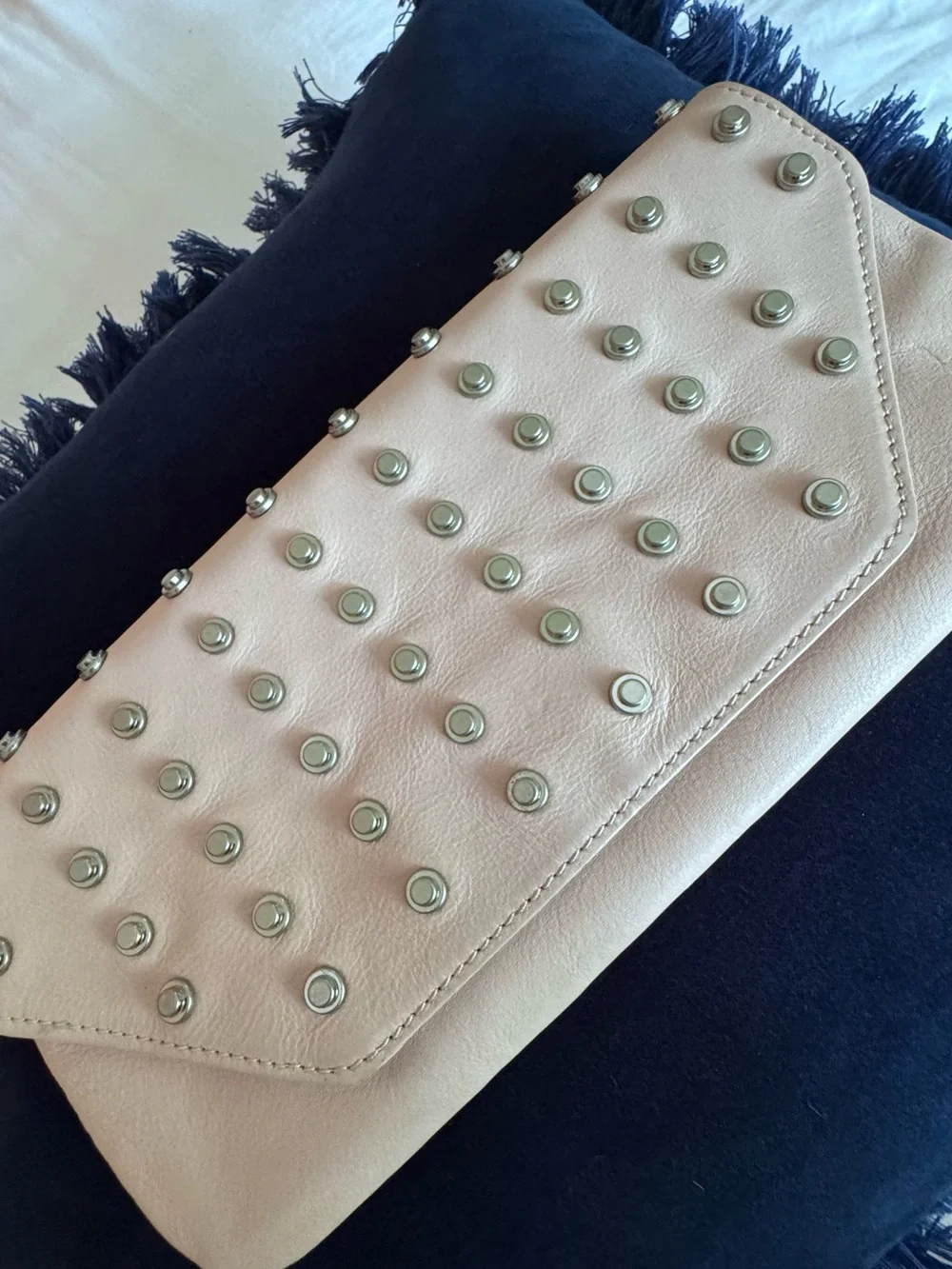 Olivia Harris Blush Studded Envelope Clutch